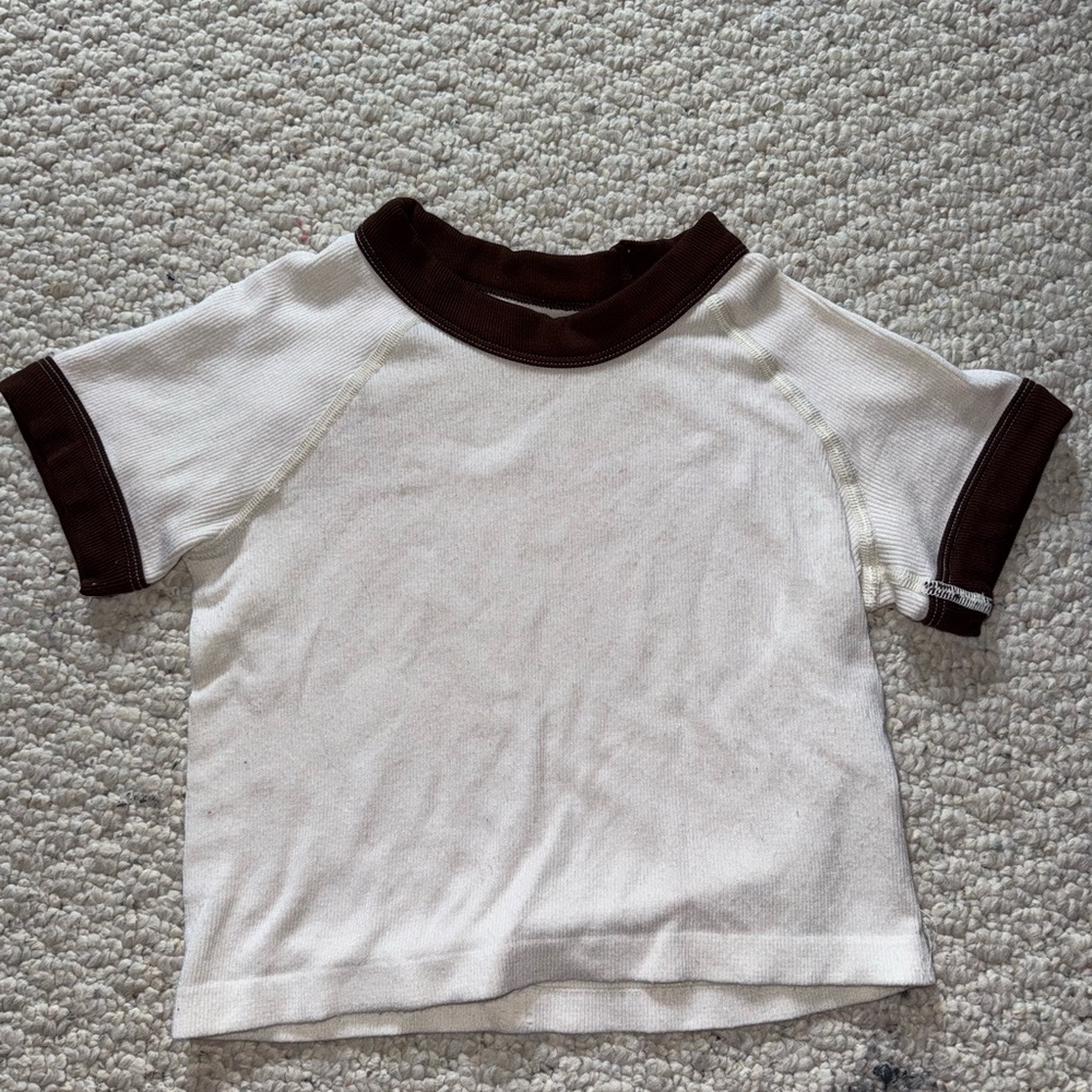 Urban Outfitters Brown and White Cropped Ringer Tee